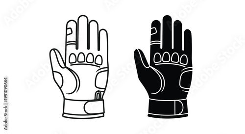 Two black and white illustrations of protective work gloves side by side
