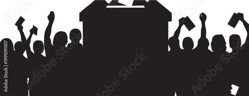 Crowd protest, demonstration vector, black silhouette, activism, social movement icons