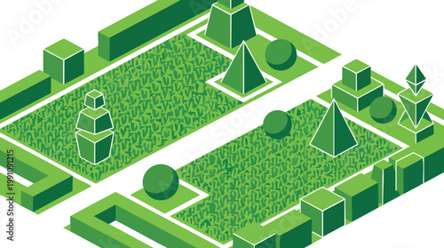 Grass Texture Vector Design Manicured Lawn with Topiary Shrubs