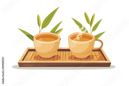 Asian tea set in temple isolated