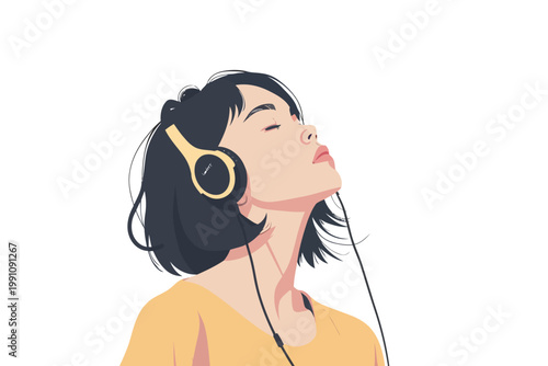 asian woman listening music stock image isolated vector style