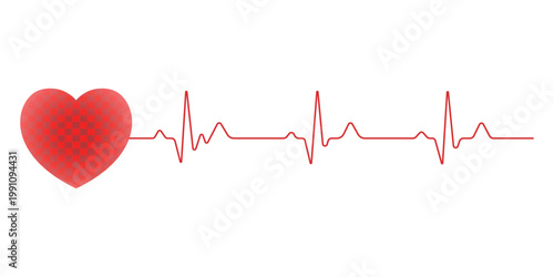 Red heart and normal sinus rhythm heart graph. Vector Medical ICU, NICU, CCU Illustration