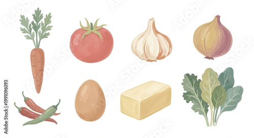 Collection of Fresh Vegetables and Natural Cooking Ingredients