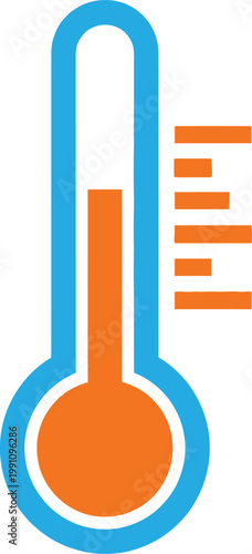 A simple flat style icon of a thermometer showing a moderate level of heat against white background Vector