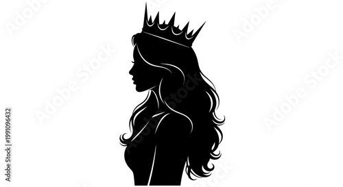 Black silhouette of a woman wearing crown.