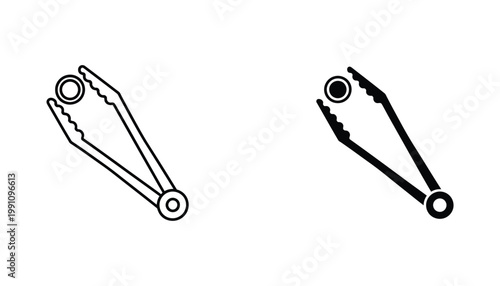 Kitchen tongs icon set for cooking and serving food in flat vector style isolated on white background for restaurant menus culinary blogs and home kitchen appliance branding and design assets