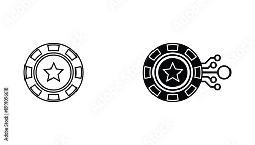 Digital tokenization concept icon with circuit connection lines in flat vector style isolated on white background for financial technology and crypto investment branding visuals and web assets