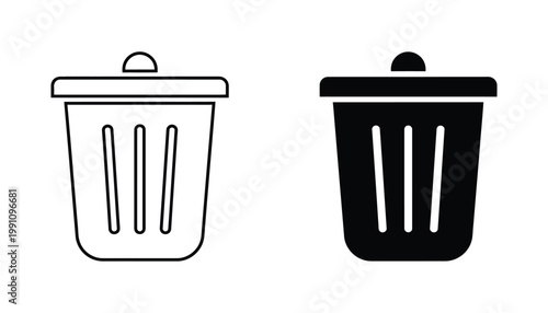 Waste bin icon set featuring trash can symbols for recycling and garbage disposal concepts in clean vector graphic style