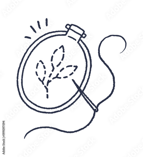 Embroidery Hoop Stitching Leaf Motif Line Art