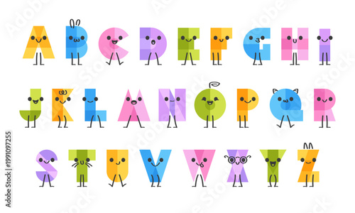Alphabet Characters With Faces Educational Cartoon