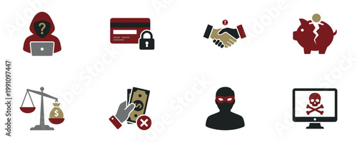 Vector Icon Set of Cybercrime, Hacking, and Data Theft. Vector Illustration.	
