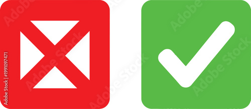 A red square icon with an x symbol and a green square icon with a check mark for various decisions Vector