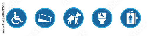 Accessibility and disability support icons for public places and inclusive design. Vector Illustration.	
