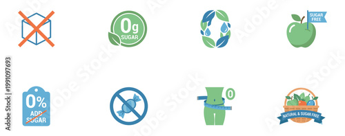 Sugar free and healthy lifestyle icons for diet and nutrition. Vector Illustration.	
