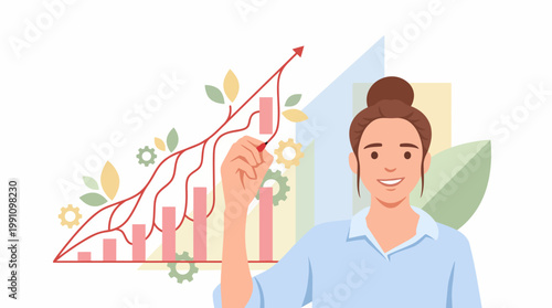 A confident businesswoman examines growth charts and data in a professional setting, showcasing determination and analytical thinking that drives success in the corporate world.