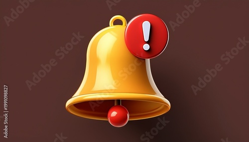 3d notification bell with exclamation point lcon