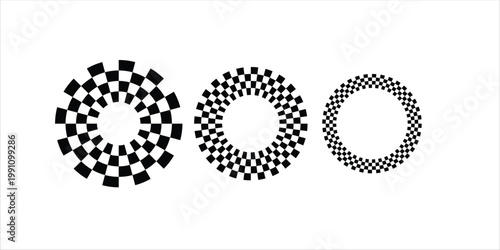 Set of three circular checkered patterns with different densities