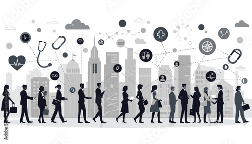 A modern, stylized illustration depicting a business meeting or networking event. Perfect for articles, websites, or marketing materials about collabo