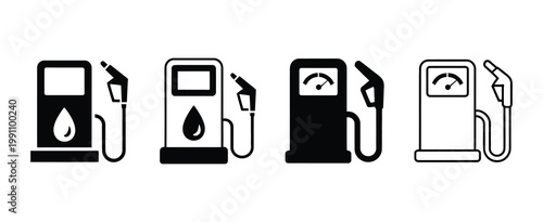 Gas Pump Station Vector Icon Set, Petrol Fuel Dispenser Symbols Collection, Gasoline Station Icons for Automotive Service, Energy Industry, Transport and UI Design Illustration