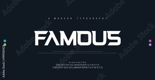 FAMOUSE Abstract modern urban alphabet fonts. Typography sport, simple, technology, fashion, digital, future creative logo font. vector illustration