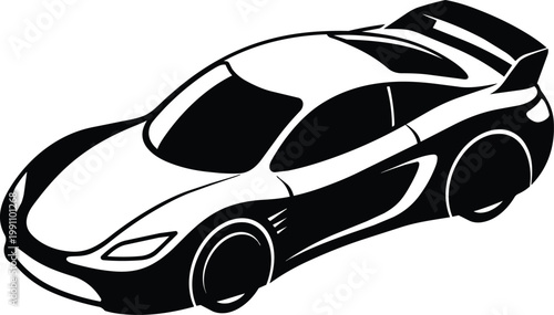 Black and white sports coupe with rear wing and aerodynamic lines vector art