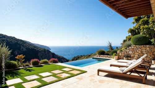 Luxurious Coastal Retreat with Infinity Pool Overlooking Scenic Ocean Views and Serene Landscaped Garden, Perfect for Relaxation and Tranquility in Nature