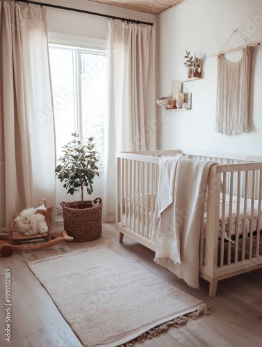 Minimalist Baby Room with Wooden Crib and Cozy Details
