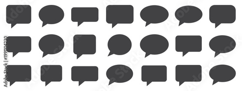 Collection of dark gray speech bubble with rounded corners and pointed tails on a white background chat bubble