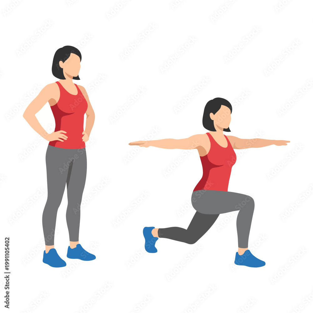 Fototapeta premium A woman practices fitness by performing lunges, emphasizing strength and endurance, while showcasing a healthy lifestyle and commitment to physical well-being through exercise.