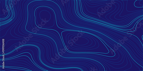 Bild auf Leinwand Blue Topographic Map Background with Organic Abstract Contour Lines