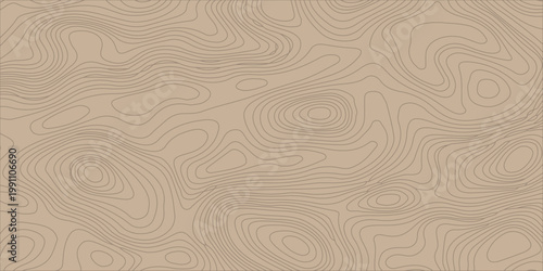 Topographic map background with brown contour lines, abstract geographic relief pattern design. Vintage brown wood grain texture featuring a seamless nature pattern with light wavy lines