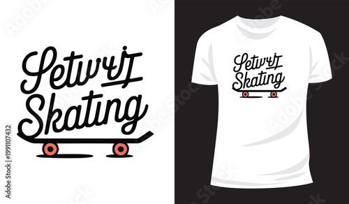 Stylish Let's Go Skating Graphic Tee Design with Skateboard Wheels and Bold Text