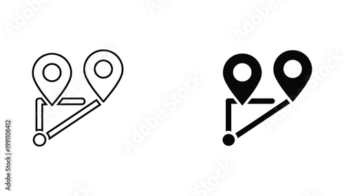 Route with two location pins icon simple outline and solid fill vector graphic