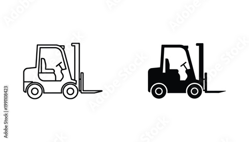 Forklift truck icon with driver compartment simple outline and solid fill vector graphic