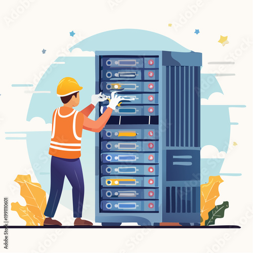 Technicien de datacenter inspectant un serveur