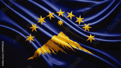 Waving Alaska state flag illustration with golden stars and Big Dipper on blue fabric, patriotic symbol background