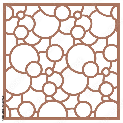 Square decorative panel featuring an intricate overlapping bubble and circle pattern. Vector design optimized for laser cutting, CNC routing, privacy screens, and modern wall decor.