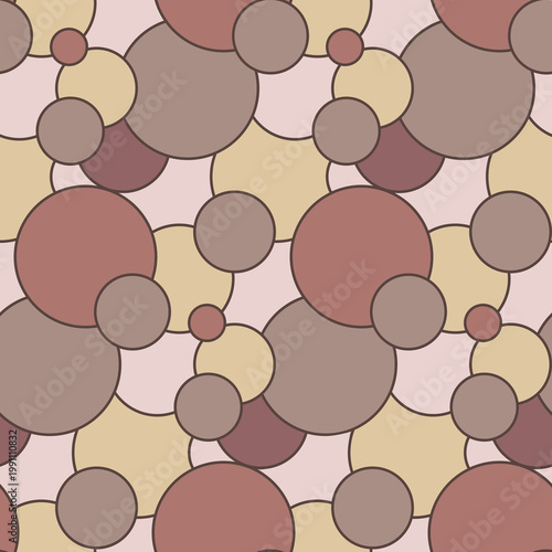 Sophisticated seamless pattern with overlapping circles in muted terracotta, tan, and dusty rose. Organic vector background ideal for boho home decor, textiles, and branding.