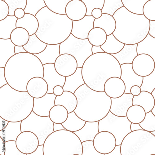Clean monochrome seamless pattern featuring thin-line overlapping circles and bubbles. Minimalist vector background ideal for coloring pages, modern branding, and simple textile prints.