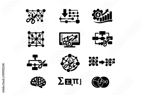 Vector modern transparent generation optimization simple workflow image depicting icon pruning set