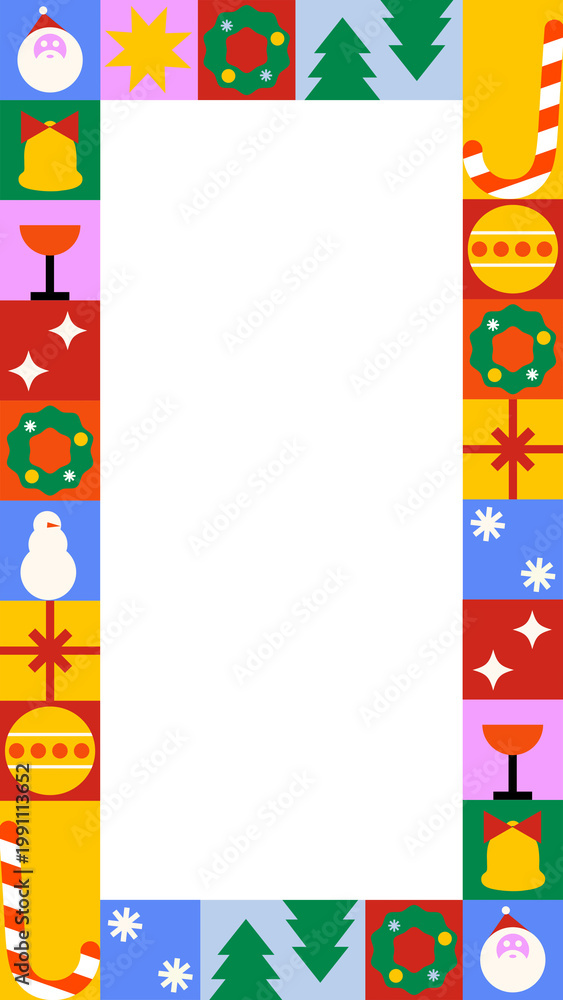 Fototapeta premium Shapely frame with christmas geometric, minimalist icons