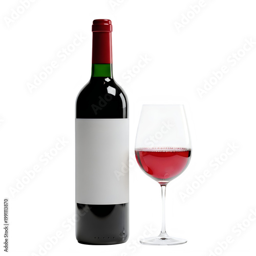 Red wine bottle and glass