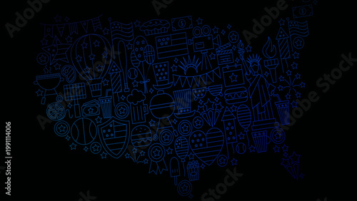USA Line Header Banner. The United States of America Country. Happy Independence Day BG. Vector Illustration of Outline July 4th Celebration. Travel American.