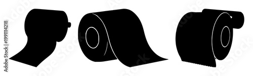 Obraz na płótnie Toilet paper roll set with black silhouette on white background featuring bathro