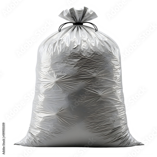 A large clear plastic bag filled with coins