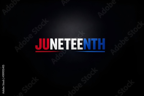Juneteenth National Independence Day 3D Typography on Black Background with Red White and Blue Accents