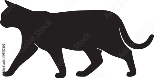 A black cat silhouette walking on a white background