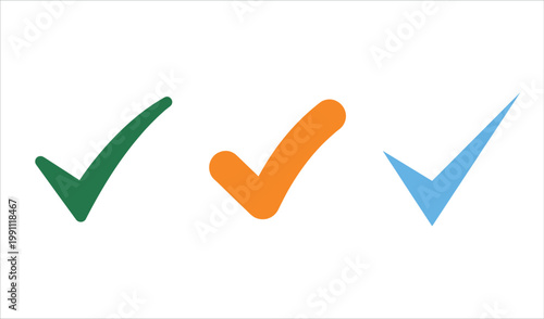 Three colorful check mark symbols set for task completion and business approval indicators
