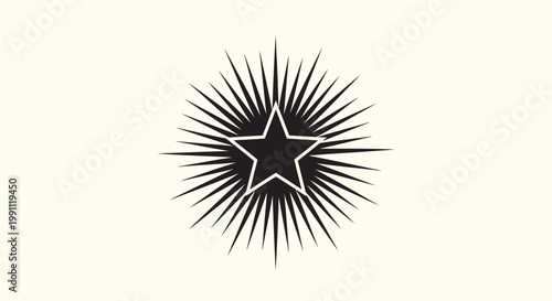 Black starburst with white star symbol.