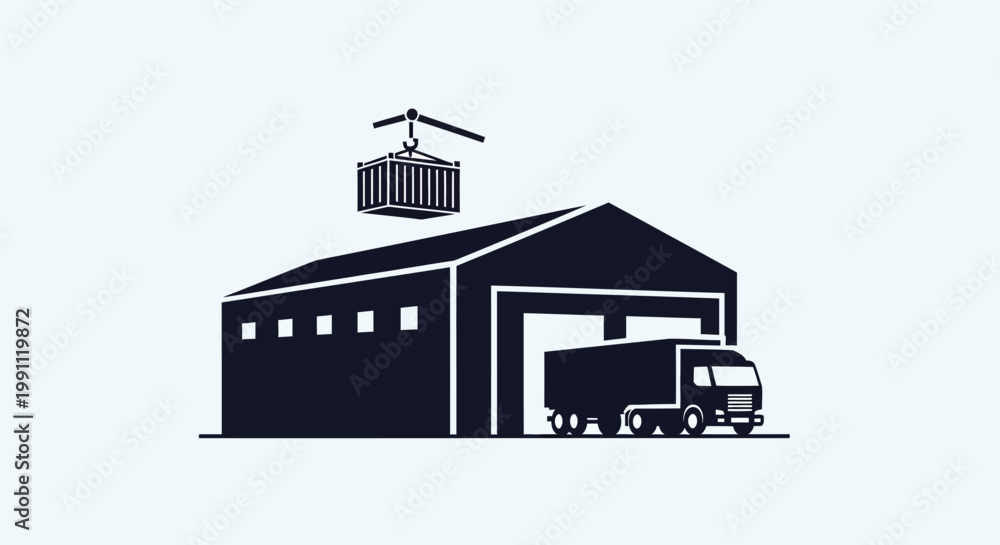 Naklejka premium Large semi truck parked outside warehouse.